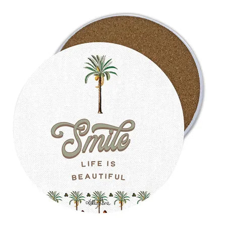 Ceramic Coaster S/4 Round Royal Palms SMILE