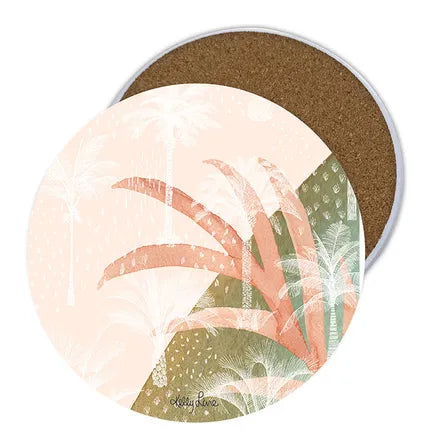 Ceramic Coaster S/4 Round Royal Palms 2