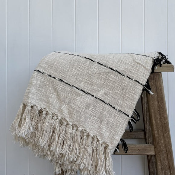 Aryan Handwoven Cotton Throw Black Stripe 125x150cm
