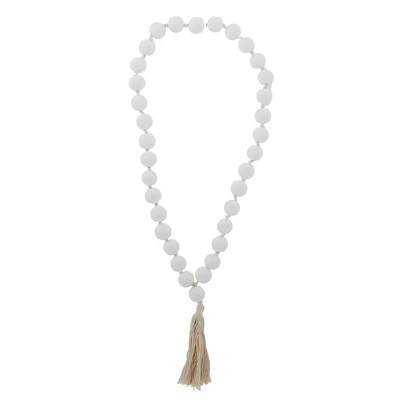 Saffron Wooden Hanging Beads 72cm White