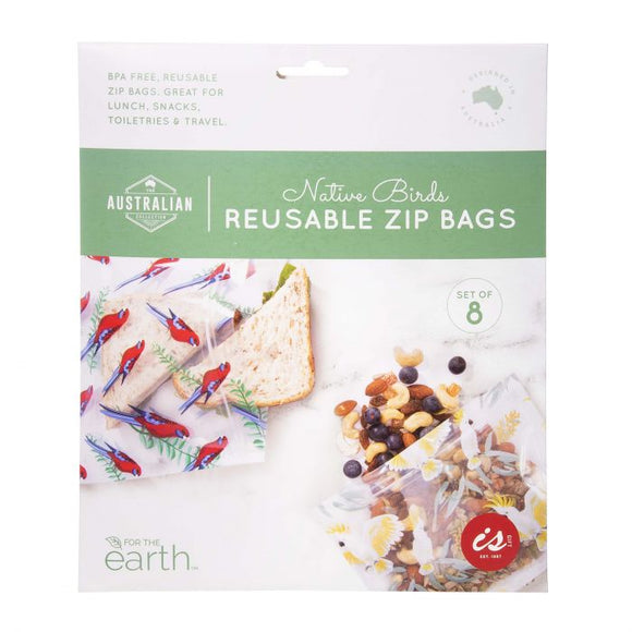 Reusable Zip Bags Set of 8 Australiana Collection Birds